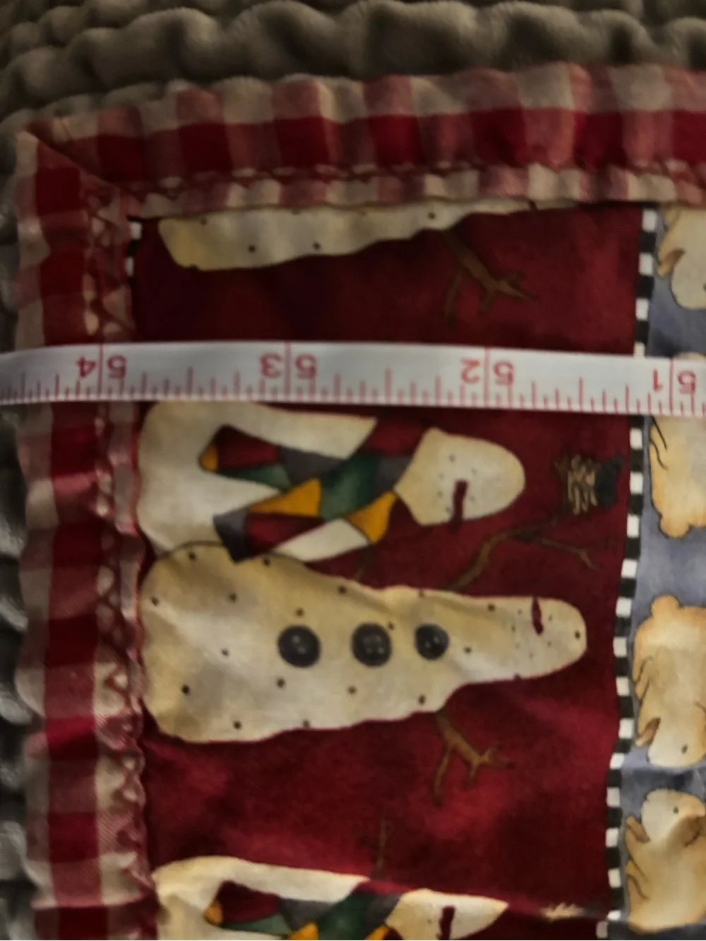 Cute Snowman Patchwork Quilt - Festive Red, Blue, Cream